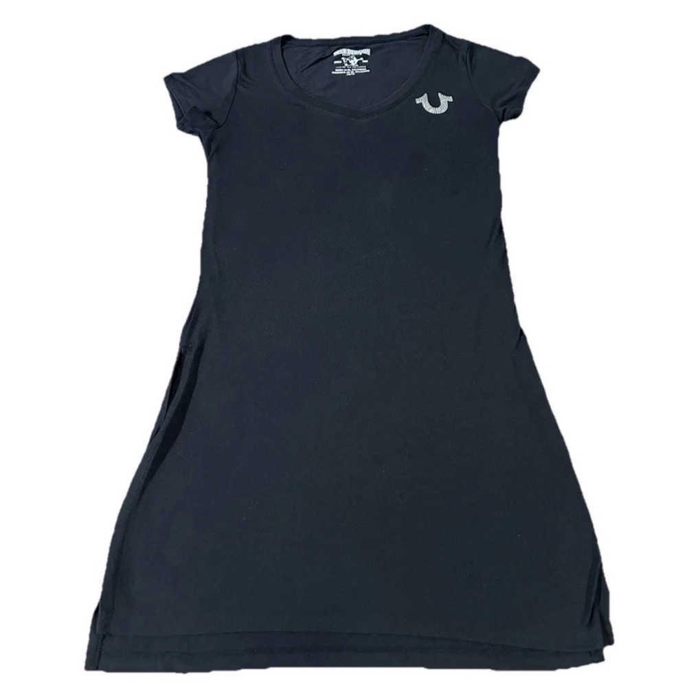 True Religion Black  Short Sleeve High Slit Tee Dress Crew Neck Extra Small XS